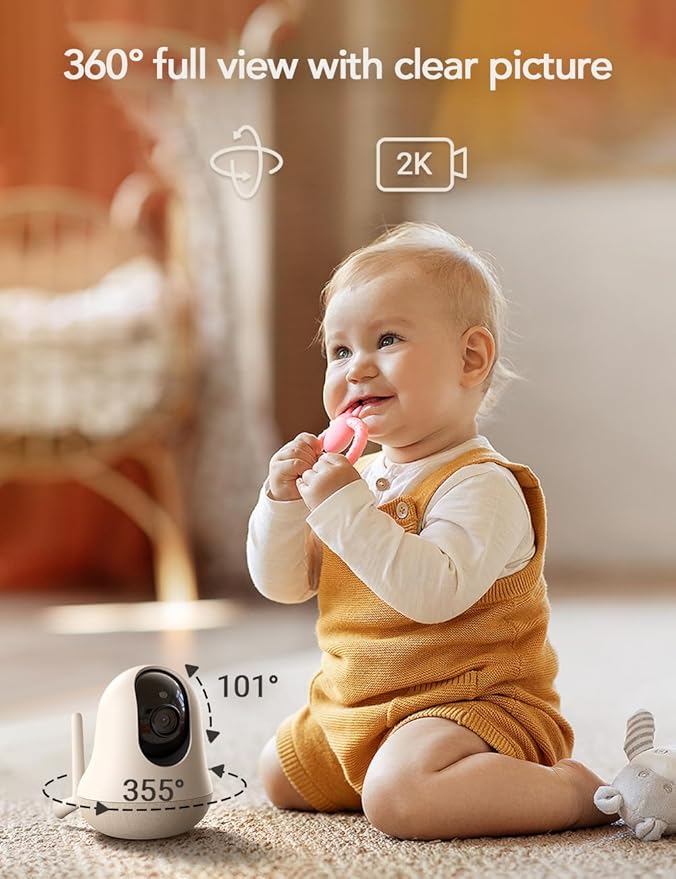 nooie Upgrade 5G Baby Monitor WiFi Smartphone, 2K Baby Camera Monitor 360 Pan & Tilt, HD Night Vision, Temperature Sensor, AI Motion Track, Two-Way Audio, Cry/Sound/Motion Detection, Works with Alexa