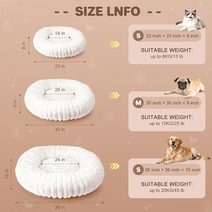 Self Warming Cat Bed, Donut Pet Bed for Indoor Cats and Small Dogs, Self-Heating Dog Bed with Non-Slip Bottom, Winter Comfort Dog Beds for Puppies, Washable & Portable Egg Tart Shape (S)