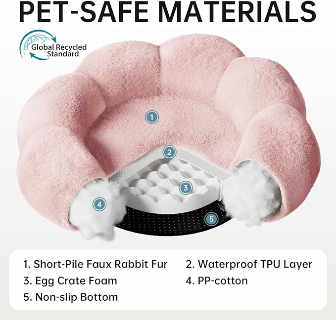OhGeni 31 inches Calming Donut Orthopedic Dog & Cat Bed for Medium Pets, Warming Comfort Fluffy Short Pile Fur, Durable Waterproof Machine Washable Removable Cover, Cute Round Bed for Puppy, Pink