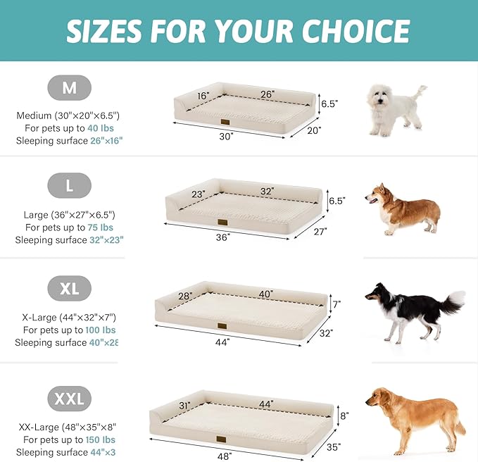Orthopedic Dog Bed for Medium Small Size Dog, Dogs Crate Bed, L Shaped Foam Anti-Slip Bottom Pet Cat Sofa with Washable Removable Cover, Suitable for Pet Up to 40 lbs, 30x20x6.5 inch, Beige