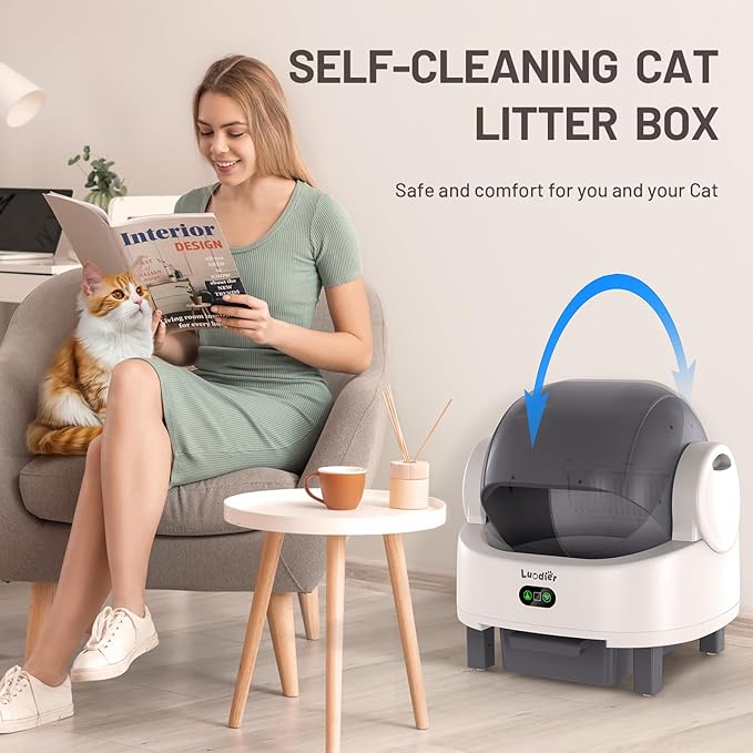Self Cleaning Litter Box, Open-Top Large Automatic Cat Litter Box for Multiple Cats with Multiple Safety Sensor,APP Control, Odor-Free, Includes 1 Trash Bags 1 Litter Mat