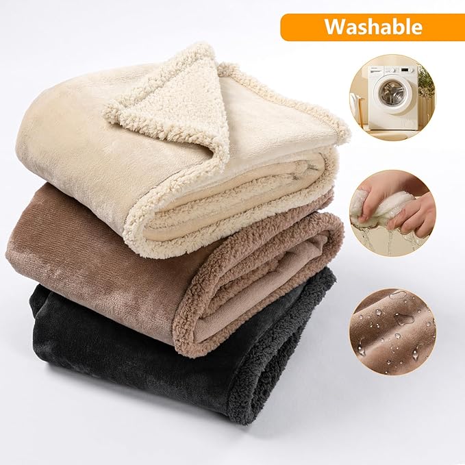 Brown Blanket for Dogs Waterproof Pet Blankets Reversible Dog Bed Cover Puppy Jacquard Cat Blankets Leakproof Sofa Couch Cover Mats for Warm Washable-Camel,XL