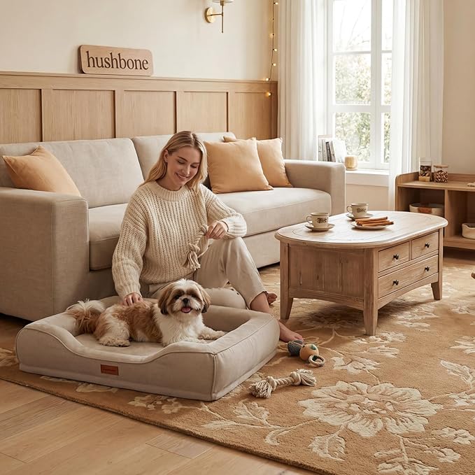 Aesthetic Dog Bed for Mediun Size Dogs Orthopedic with Cooling Gel Memory Foam Waterproof,Comfort Cute Cat Couch for Indoor Cats with Removable Washable Cover for Old Pet with Joint Pain