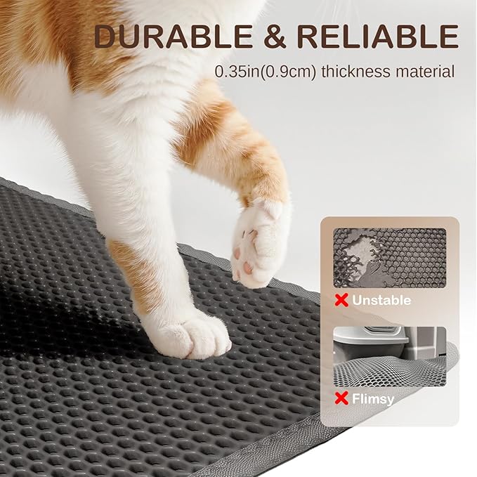 Cat Litter Mat, Cat Litter Trapping Mat, 24''x 14.9''Inch, Double Layer Waterproof Proof Litter Box mat, Non-Slip Design, Reduces Litter Scatter, Easy to Clean, Grey