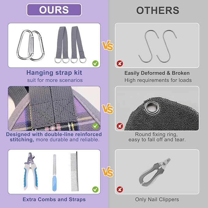 BEAUTYZOO Dog Grooming Hammock for Small Dogs Cat- Dog Sling for Nail Trimming/Clipping- Dogs Hanging Harness Holder with Thick Fabric Neck Support & Strap Restraint Claw Care, Purple XS