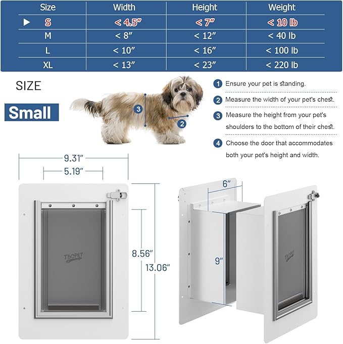 Pet Door for Wall - Steel Frame, Telescoping Tunnel & Double Silicone Flaps Dog Door, Cat Doors with Secure Lock (Cat Up to 10 lbs) - Small