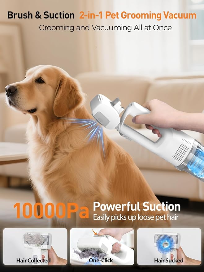 Dog Vacuum for Shedding Grooming, Pet Grooming Vacuum for Dogs, Cat Grooming Supplies, Vacuum Pet Hair Remover Tool with Slicker Deshedding Dog Brush for Shedding Dematting Comb Kit