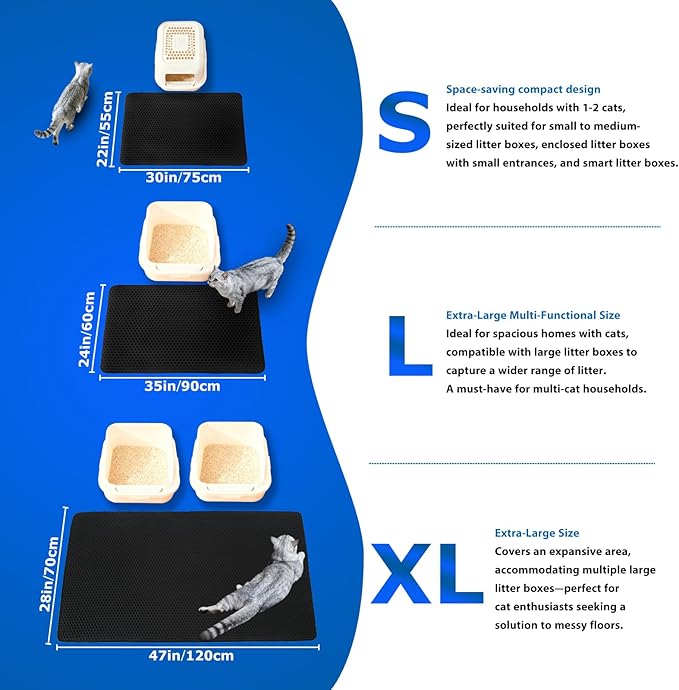 Cat Litter Box Mat Double Layer Trapping Mat Easy-Clean Waterproof Urine Proof(Black 35x24in)