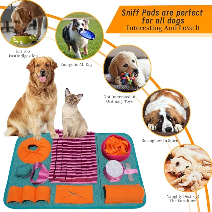 Snuffle mat for Dogs, Interactive Feeding Game, stimulates Natural Foraging Instincts in Cats and Dogs, Travel-Friendly, Dog Treat Dispenser, Suitable for Indoor and Outdoor use.