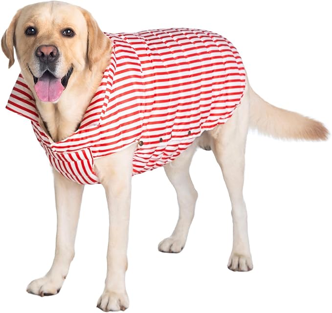 SPACE LION Dog Puffer Jacket, Down Winter Coat, Durable Outdoor Coat for Cold and Windy Conditions, Lightweight & Adjustable Fit Coats for Large Dogs, (RedStripe, Size24/2XL)