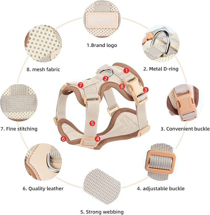 Small Dog Harness and Leash Set, Breathable Mesh Puppy Harness, Adjustable Dog Harness for Small Medium Large Dogs, No-Pull Pet Harness for Daily Walking (Faint Yellow, X-Large)