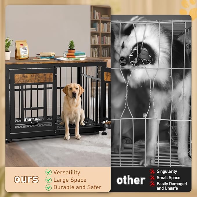Heavy Duty Dog Crate Furniture for Large Dogs, Decorative Pet House End Table, 42inch Large Wooden Cage Kennel Furniture Indoor for Medium Dog
