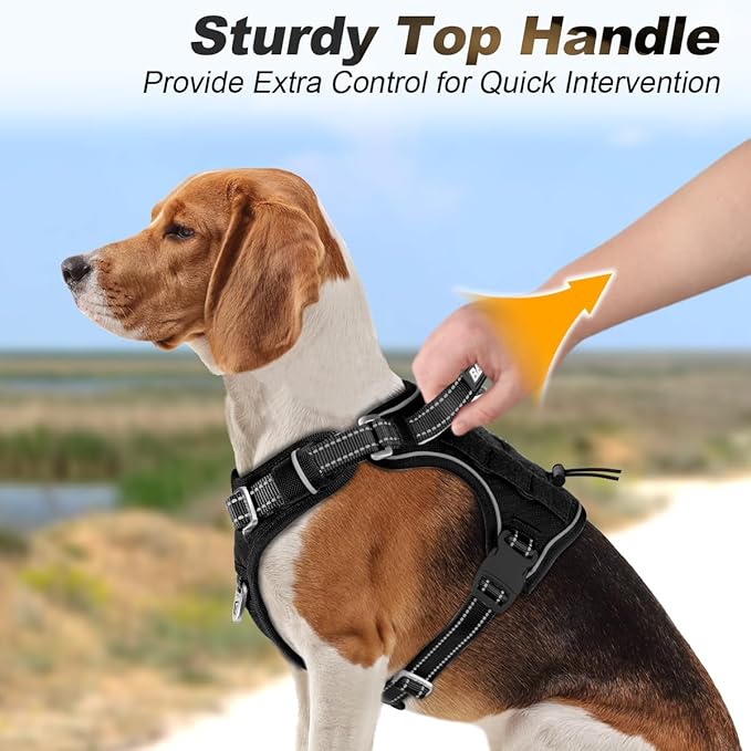 BARKBAY Service Dog Vest Tactical Dog Harness Medium Large Sized Dog Tags Personalized No Pull Adjustable Harness Reflective K9 Working Training Easy Control Military Molle System(Black,S)