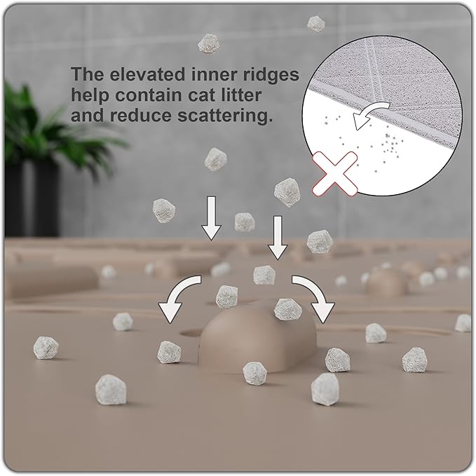 OHMO Cat Litter Mat XXL Trapping Mat Premium Silicone Rubber 37.5x25.2 Beige，Waterproof and BPA Free Kitty Litter Box Mat, Easy to Clean and Keeps The Floor Tidy