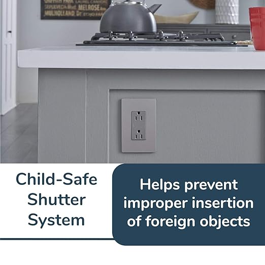 Legrand - Pass & Seymour Radiant Tamper Resistant Outlet, Nickel Power Outlet, 15 Amp Wall Outlet, 885TRNICC12, 1 Count (Pack of 2)