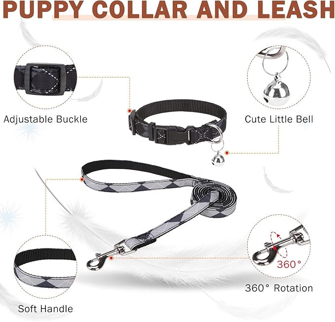SCENEREAL Small Dog Harness and Leash Collar Set, Step in No Pull Soft Mesh Dog Harnesses for Small Medium Sized Dogs Puppy and Cats Outdoor Walking, No Chock Reflective Vest Harness, Black Plaid S