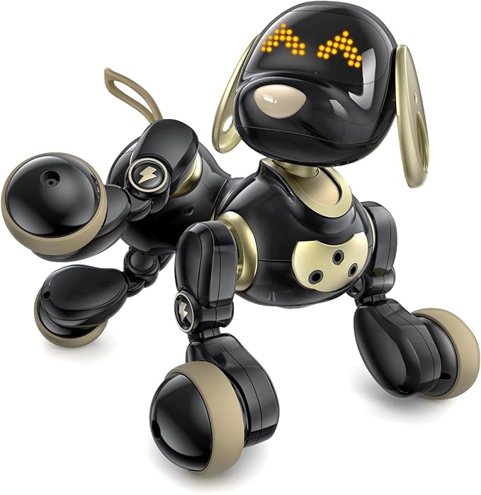 Ruko 18011 Robot Dog Toy, Smart Interactive Puppy with 30+ LED Faces, Remote & Gesture Control, Programmable Electronic Pet for Kids Ages 3–8, Black & Gold