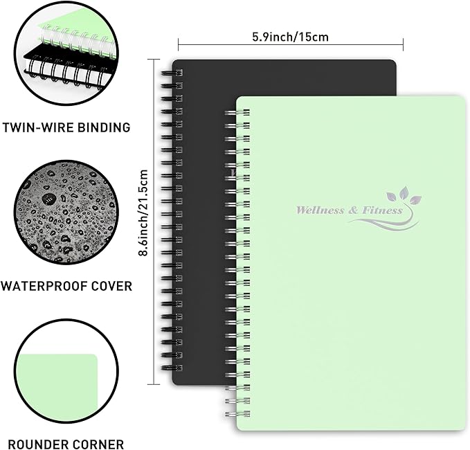 Wellness Planner & Fitness Log - Daily Diet & Health Journal with Weight Loss, Wellness Journal Notebook for Tracking Fitness, Sleep, Nutrition, Meal, Habits, A5(5.8 x 8.6 inch) (Green)