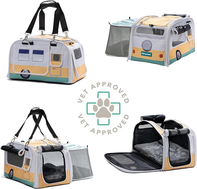 New Premium Soft-Sided 2-in-1 Kittyrama Cat Carrier & Home Hideaway – Vet-Recommended Calming Den, Dual-Use Lounge & Travel Carrier with SBS Zippers, Airline-Approved Under-Seat Fit