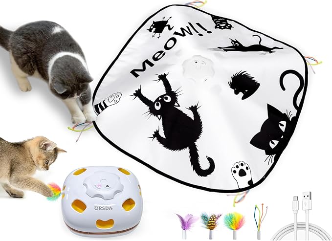 ORSDA Cat Toys, Interactive Cat Toys for Indoor Cats, 4 in 1 Automatic Rechargeable Enrichment Toy for Cats Home Alone for Bored Indoor Self Play Kitten