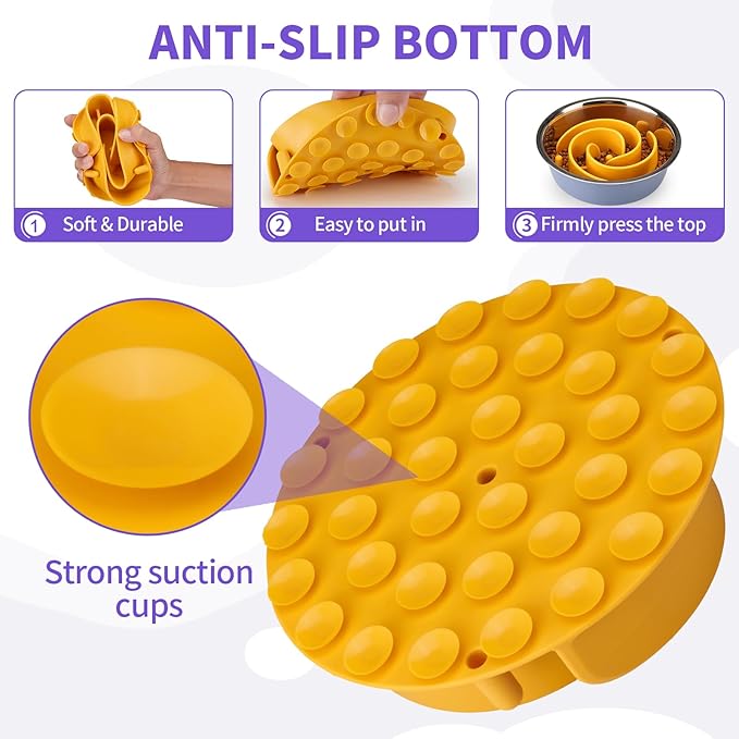 Slow Feeder Dog Bowls Insert, Animire Soft Silicone Slow Eating Dog Food Bowl for Small, Medium and Large Dogs, Compatible with Regular and Elevated Bowls