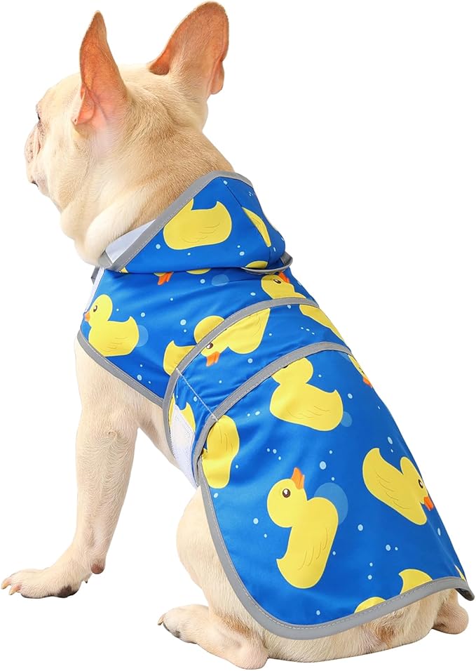 Dog Raincoats for Medium Dogs Waterproof Hooded Rain Jacket with Reflective Strips Leash Hole & Poncho Adjustable Fit (ShinyDuck,M)