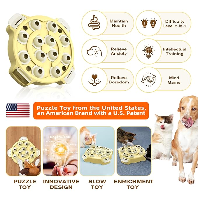 KADTC 2 Levels Dog & Cat Puzzle Toy - Beginner - Friendly Slow Treat Dispenser Puppy Interactive Enrichment Feeder Kitten Food Puzzles for Smart Indoor Cats Stimulating Toys Christmas & New Year Gift