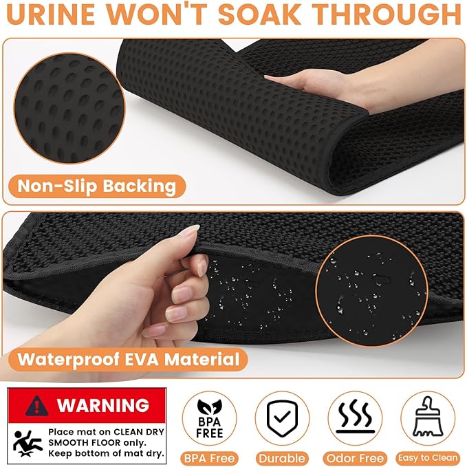 Cat Litter Mat, Litter Trapping Mat, 23.6” x15.7” Cat Mat for Litter Box, Cat Litter Mat Small, Honeycomb Double Layer Design, Waterproof & Urine Proof, Scatter Control, Non-Slip, Black, 1 Pack