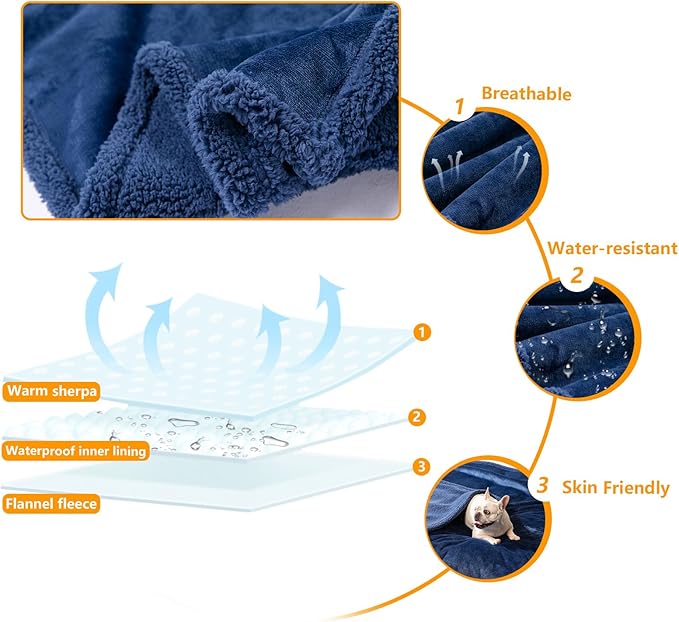 Dark Blanket for Dogs on Couch Blue Pets Blankets Reversible Fluffy Pet Bed Cover Puppy Blankets Mats Leakproof Sofa Couch Washable Cover Cat Doggie Blanket for Warm-Navy Blue,XL