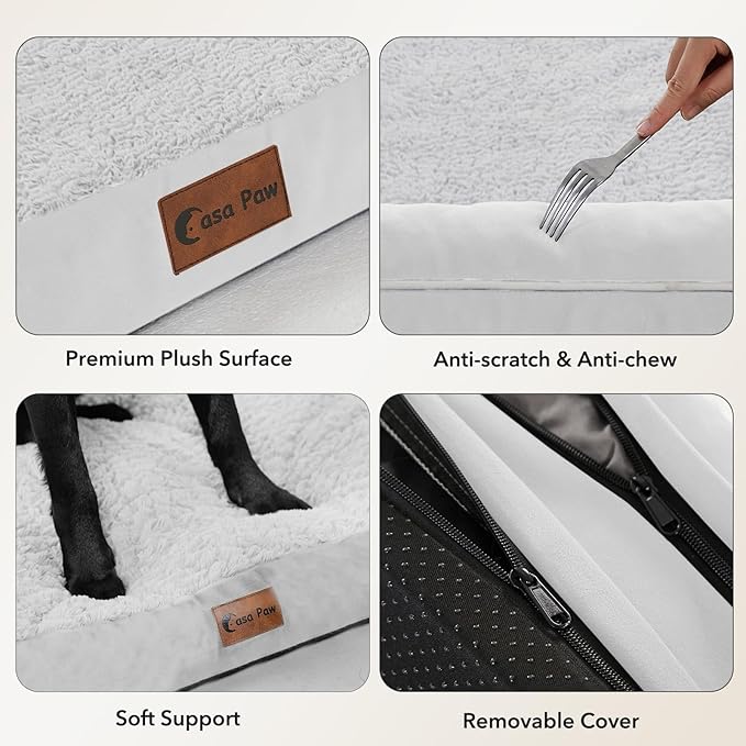 Orthopedic Dog Beds for Extra Large Dogs, Waterproof Egg Crate Foam XL Dog Bed with Sides 48x30Inch, Big Dogs Couch Beds with Removable Washable Cover and Nonskid Bottom, Grey White