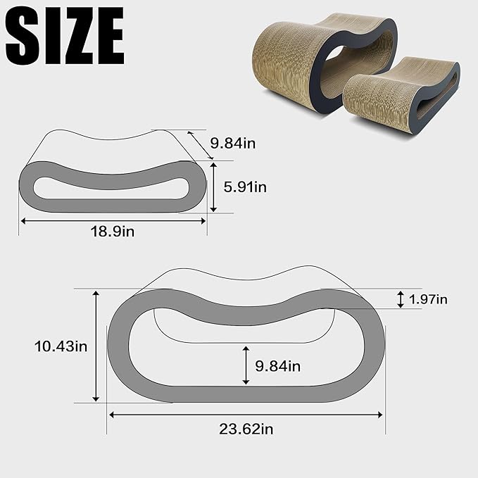 TTCAT Cat Scratch Pads,2 in 1 Corrugated Cardboard Cat Scratcher Lounge for Indoor Cats,Durable Cat Scratching Board Reversible for Furniture Protection.