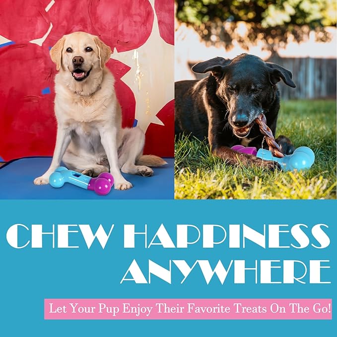 Apasiri Bully Stick Holder for Aggressive Chewers - Tough Dog Toy Prevent Choking and Free Up Your Hands, Bacon Flavored Nylon Chew Toy for Medium & Large Dogs to Keep Them Busy, Gift for Dogs, Pink