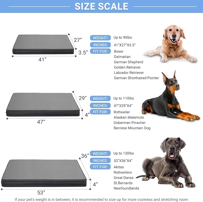 Vonabem Outdoor Waterproof Dog Beds Large Sized Dogs, Orthopedic Washable Crate Pad 54 inch, Anti-Slip Leather Pet Bed, Jumbo XXXLarge Foam Pets Pads with Removable Cover, Graphite Grey