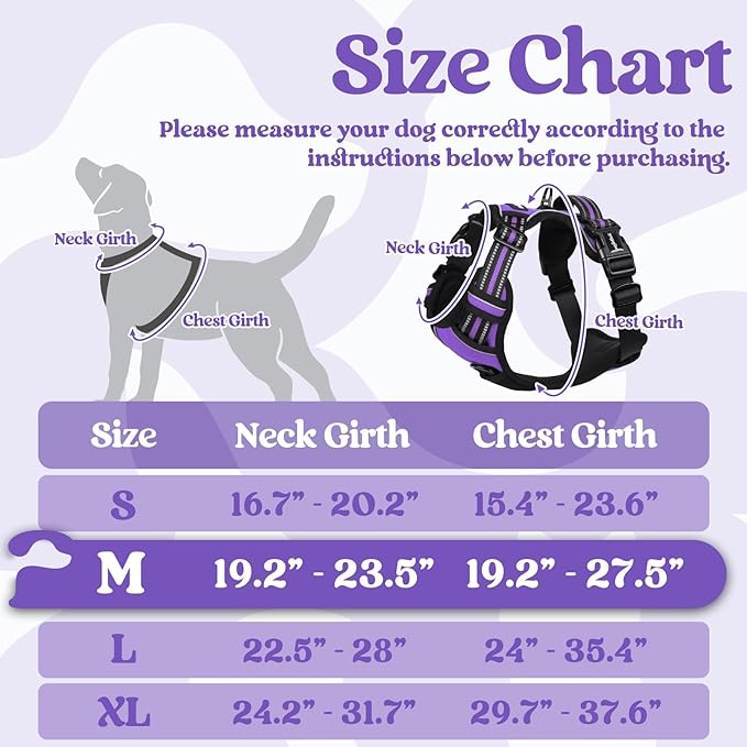 rabbitgoo Dog Harness Medium Sized, No Pull Pet Harness with 3 Buckles, Adjustable Soft Padded Vest with Control Handle, Walking Reflective Pet Vest for Medium Dogs, Purple, M