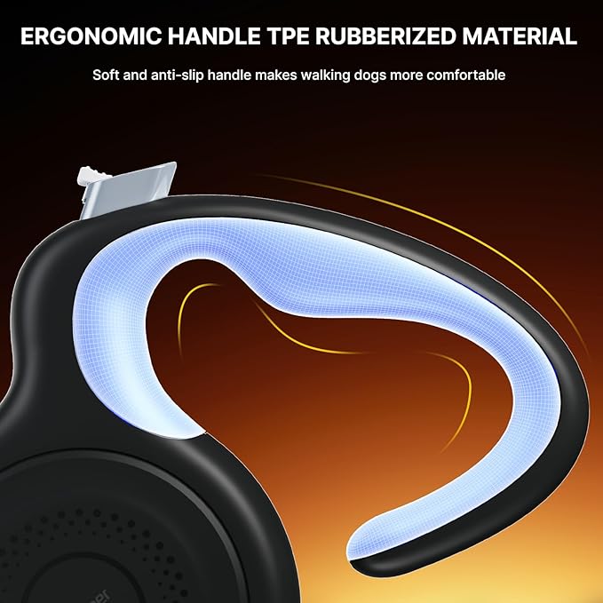 AutoBrake Retractable Dog Leash for Small and Medium Dogs, 360° Tangle-Free Dog Leash and 10Ft Strong Nylon Tape, Ergonomically Comfortable and Lightweight Grip Handle (Black)