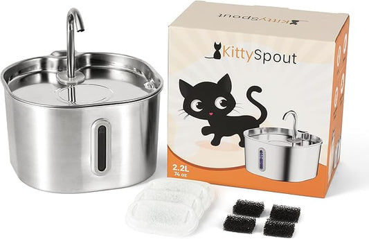 Stainless Steel Cat Water Fountain Automatic Drinking Fountain, Quiet Circulating Water Bowl, Dishwasher Safe, Indoor Pet Fountain for Hydrated Healthy Cats (Stainless Steel, 2.2L Corded)