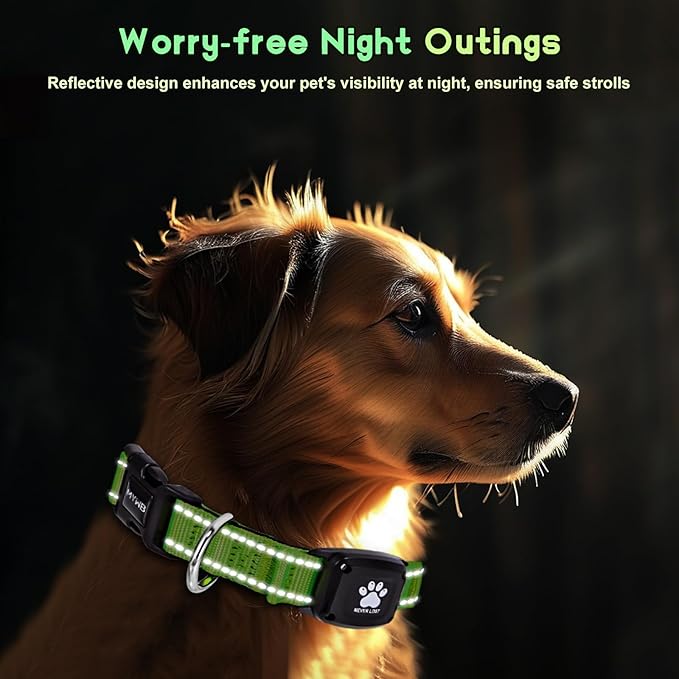 GPS Dog Collar Tracker 2-in-1,Reflective Waterproof Pet Collar,iOS-Only,No Monthly Fees,Unlimited Range,Ideal for Dog Tracking pet Tracker,for Small Dogs(S (12.6"-16.5" Width:0.78"), Green)