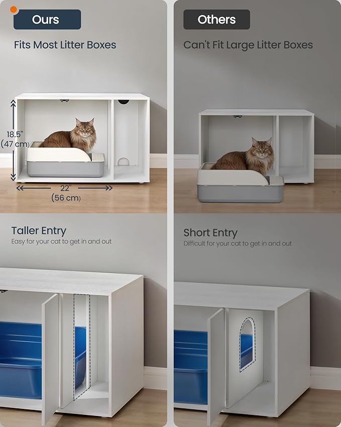 SONGMICS HOME Cat Litter Box Enclosure, Superfast Toolless Assembly, Litter Box Furniture for Large Cats, Display Side Table, Push-to-Open Doors, Minimalist Modern, Snow White UPCL013W01