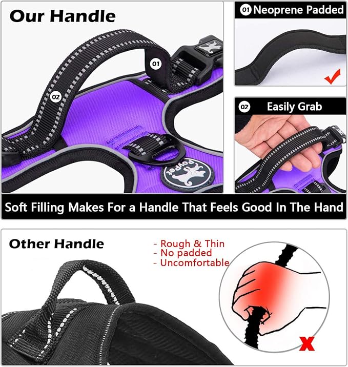 PoyPet Dog Harness and Leash Combo, Escape Proof No Pull Vest Harness, with 5 Feet Leash, Reflective Adjustable Soft Padded Pet Harness with Handle for Small to Large Dogs(Purple,S)