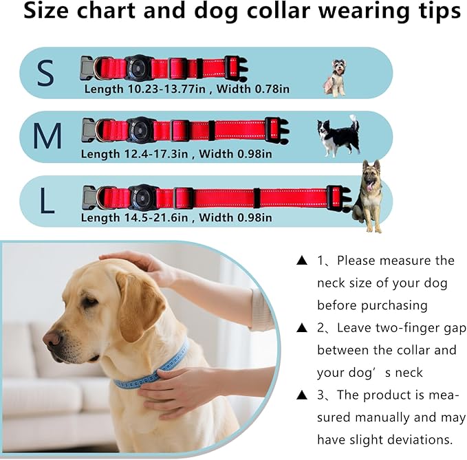 Tracking Collar for Dogs Waterproof Adjustable Air Tag Dog Collar Holder, Comfortable Dog Collars for Small Medium Large Dogs (Red, L)