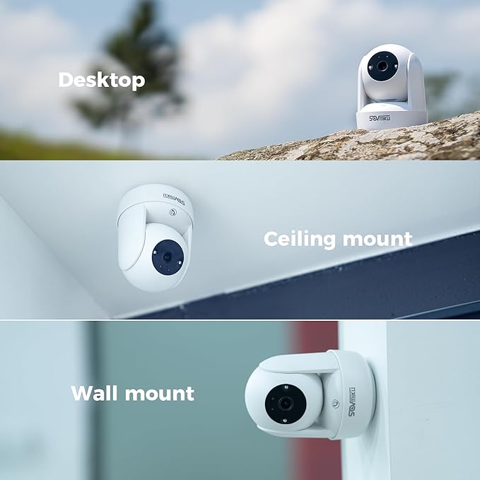 Sovmiku 2CB2 2k AI Tracking Security Camera for Home,Pet Camera Indoor, Baby Monitor,360° View Pan/Tilt Surveillance Camera, Two Way Audio,Night Vision,Easy to Setup,Audible Alarm,2.4GHz Wi-Fi,SD Slot