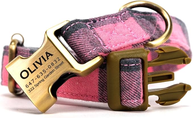Personalized Dog Collar with Name and Phone Number Engraved,Adjustable Custom Puppy Collar,Organic Cotton Pet Collar for Small Medium Large Boy Girl Dogs