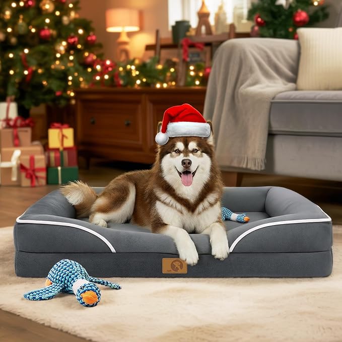 HOMEMATE Dog Bed for Extra Large Dog: 48x35 inch Orthopedic Large Dogs Bed XXL Outdoor Pet Cat Bed Sofa Supplies with Toy Dogs Crate Pad Couch with Removable Washable Cover & Non-Slip Botton Dark Grey