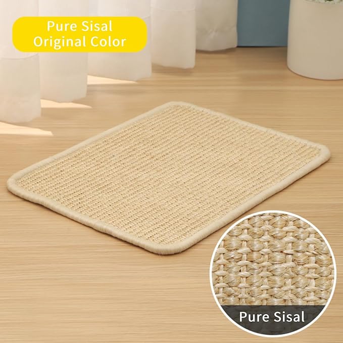 Cat Scratcher Mat for Indoor Cats, Natural Sisal Cat Scratch Blanket with Tapes, Cat Floor Corner Scratching Pad, Cat Furniture Couch Carpets Protector (S (15.7 x 11.8 Inch) / 2 Pack)