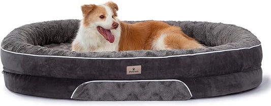 Orthopedic Dog Bed Couch for Large Sized Pets with Egg Foam Support, Four-Sided Bolster Cushions, Soft Tear-Resistant Fabric, and Removable Machine Washable Plush Cover