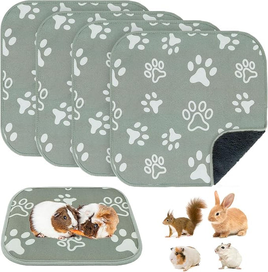 BEAUTYZOO 4 Pack Guinea Pig Cage Liners, Washable Reversible Fleece Guinea Pig Bedding, Waterproof Super Absorbent Pee Pads for Small Animals Rabbit Hamster Bunny - 12"x12" Grey