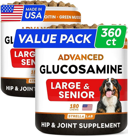 Senior Advanced Glucosamine Chondroitin Joint Supplement for Dogs - Hip & Joint Pain Relief Pills - Large & Small Breed - Hip Joint Chews Canine Joint Health - Chews Older Dogs - Bacon Flavor - 360Ct
