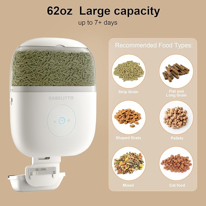 Hanging Automatic Rabbit Feeder with 1080P HD Camera,WiFi Smart APP Control 1-10 Meals A Day, 62oz Storage, Multiple Pet Cage Compatibility, Small Animal Food Dispenser for Bunny Chinchilla Guinea Pig