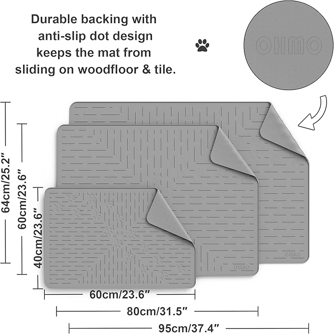 OHMO Cat Litter Mat XXL Trapping Mat Premium Silicone Rubber 37.5x25.2 Grey, Waterproof and BPA Free Kitty Litter Box Mat, Easy to Clean and Keeps The Floor Tidy