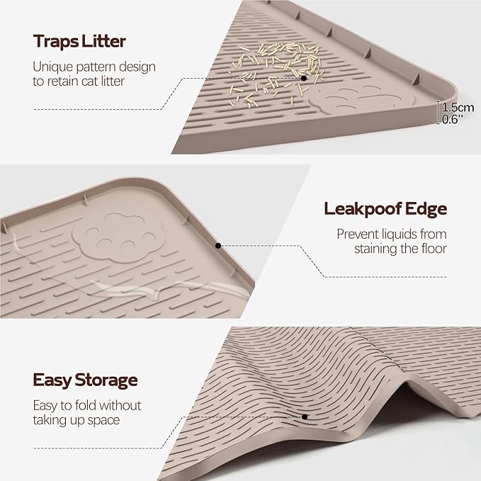 Cat Litter Mat, XL Extra Large 40" x 40" Silicone Mat Litter Trapping Mat for Scatter Control, Soft on Kitty Paws, Easy to Clean (Khaki)